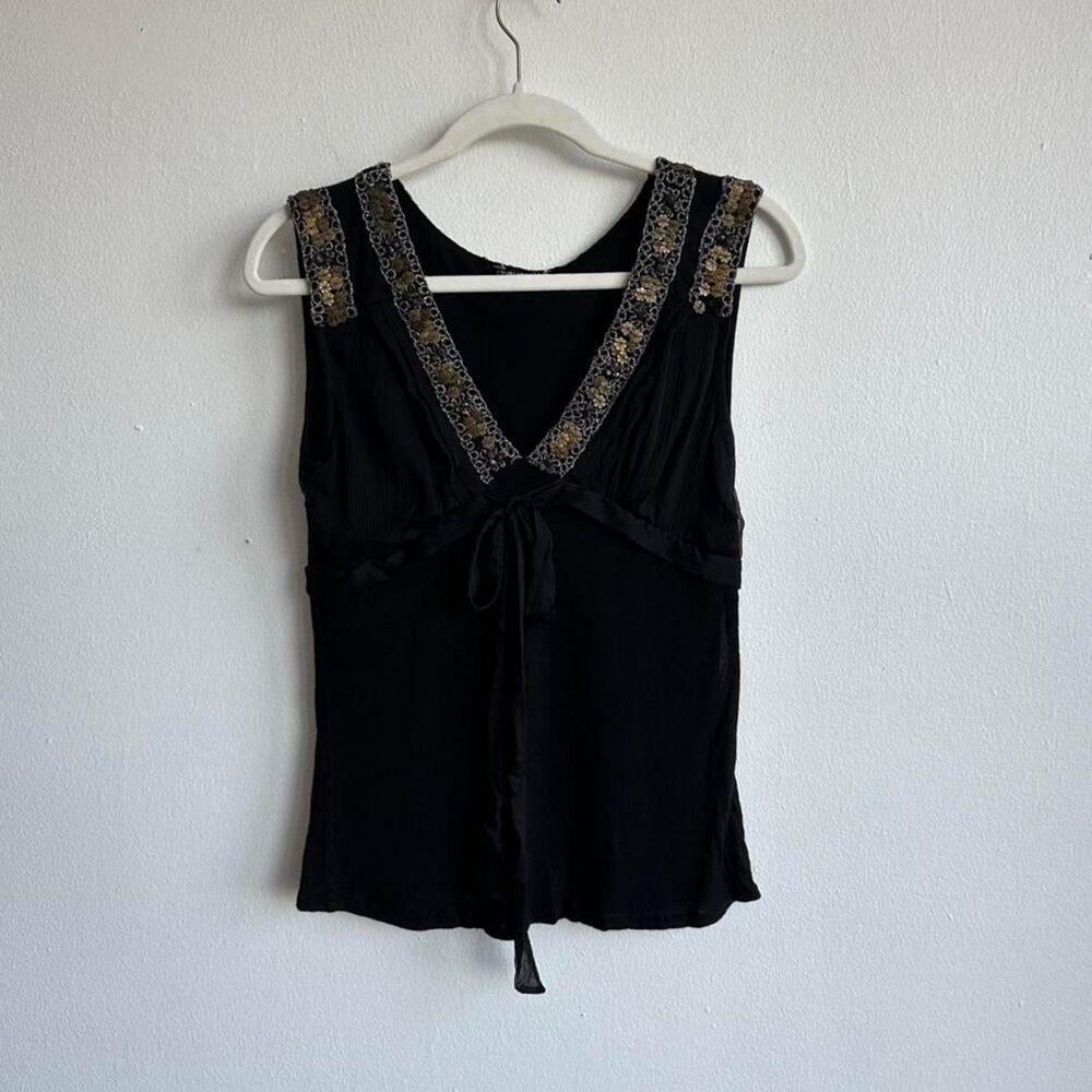 Silk Chaudry Black vintage tank top with gold beading & embroidery